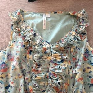 LC Lauren Conrad Mint Floral Ruffle Sleeveless Top